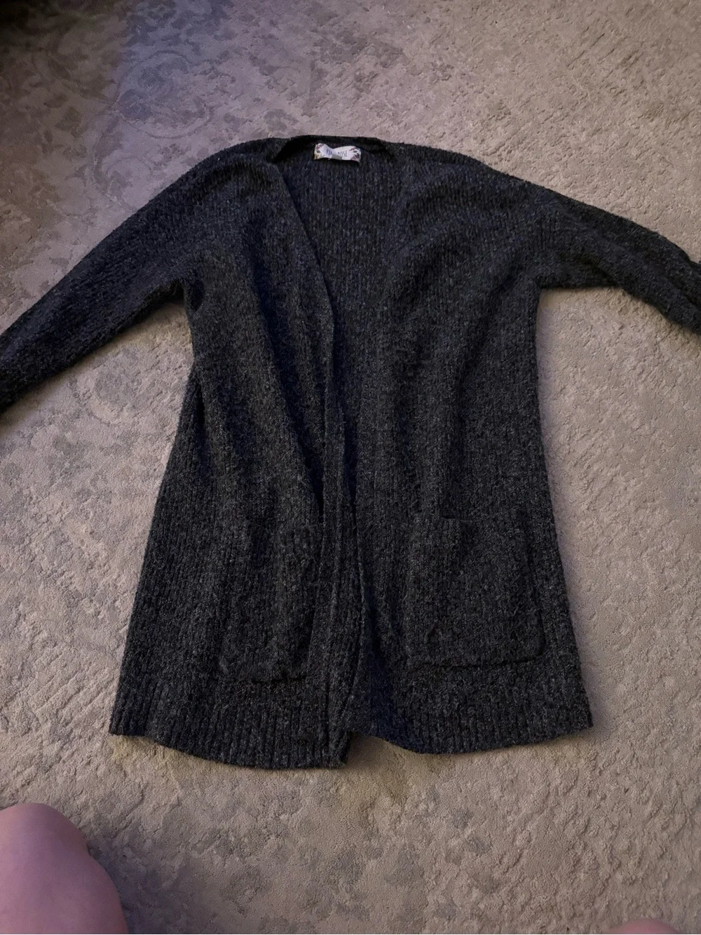 Pink Rose Dark Charcoal Open-Front Knit Cardigan